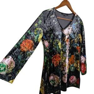 NEW Calessa Velvet Floral V Neck Top Small Whimsygoth Fairygrunge Boho Dark